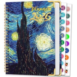 Agenda Calendrier 2026 – Semainier & Mensuel Relié 15,8×21,7 cm, Design Floral, Organisateur avec Onglets, Notes et Autocollants