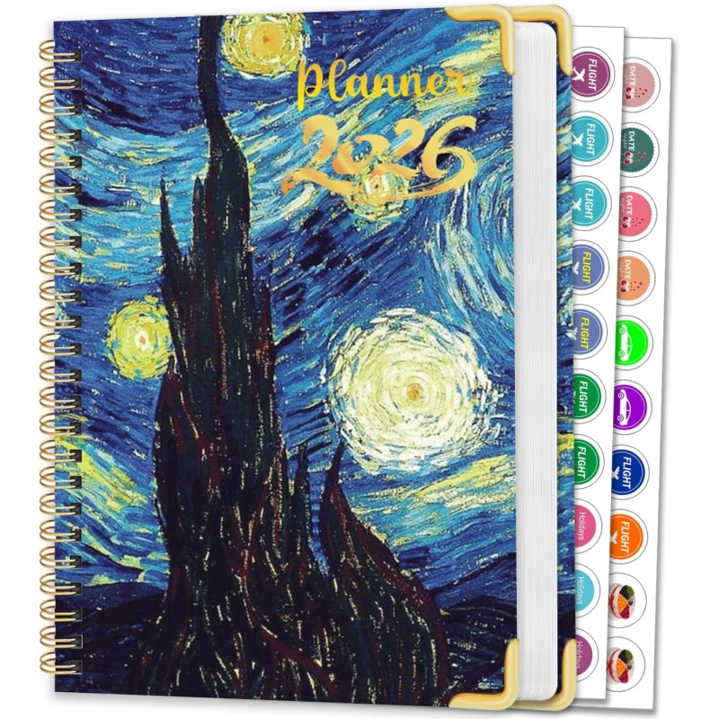 Agenda Calendrier 2026 – Semainier & Mensuel Relié 15,8×21,7 cm, Design Floral, Organisateur avec Onglets, Notes et Autocollants