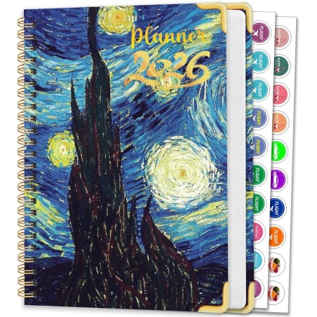 Agenda Calendrier 2026 – Semainier & Mensuel Relié 15,8×21,7 cm, Design Floral, Organisateur avec Onglets, Notes et Autocollants