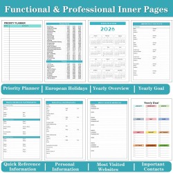 Agenda Calendrier 2026 – Semainier & Mensuel Relié 15,8×21,7 cm, Design Floral, Organisateur avec Onglets, Notes et Autocollants