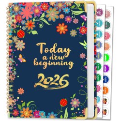 Agenda Calendrier 2026 – Semainier & Mensuel Relié 15,8×21,7 cm, Design Floral, Organisateur avec Onglets, Notes et Autocollants