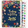 Agenda Calendrier 2026 – Semainier & Mensuel Relié 15,8×21,7 cm, Design Floral, Organisateur avec Onglets, Notes et Autocollants