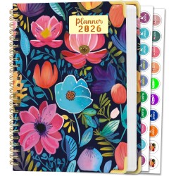 Agenda Calendrier 2026 – Semainier & Mensuel Relié 15,8×21,7 cm, Design Floral, Organisateur avec Onglets, Notes et Autocollants