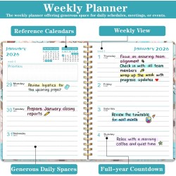 Agenda Calendrier 2026 – Semainier & Mensuel Relié 15,8×21,7 cm, Design Floral, Organisateur avec Onglets, Notes et Autocollants