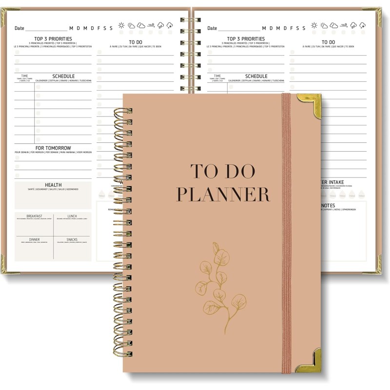 Agenda Journalier Non Daté, To Do List Bloc Note, Daily Planner, Bloc Spirale de 60 Pages (120 Feuillets), Format A5, Planificat