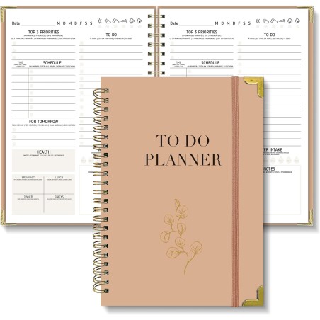 Agenda Journalier Non Daté, To Do List Bloc Note, Daily Planner, Bloc Spirale de 60 Pages (120 Feuillets), Format A5, Planificat