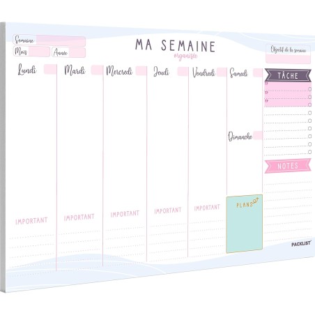 Planning Semaine A4 - Planificateur Hebdomadaire & Agenda Semainier Français. Weekly Planner Bloc Notes To Do List. Design pour 