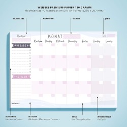 Wochenplaner + Monatsplaner Block A4 ohne Festes Datum. Terminplaner, Familienplaner mit Monatsziel, To-Do-Liste, Notizen, Wicht