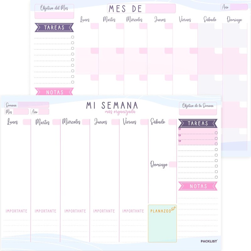 Planificador Semanal + Planificador Mensual - Pack de 2 planners Organizador Semanal + Mensual A4, Planning de Escritorio. Agend