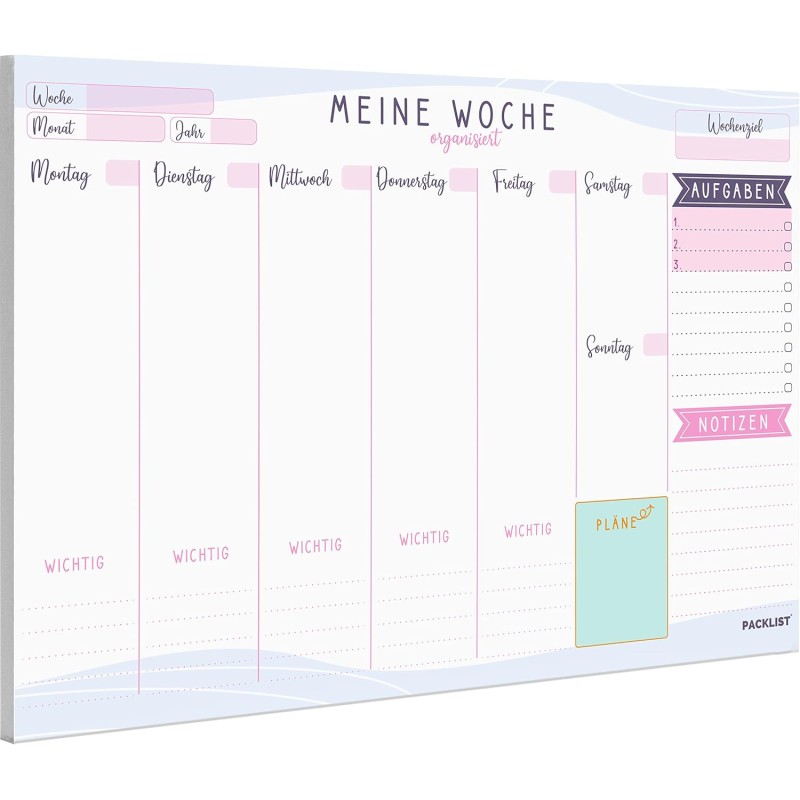 Wochenplaner Block A4 ohne Festes Datum. Terminplaner, Familienplaner mit Wochenziel, To-Do-Liste, TOP 3, Notizen, Pläne, Wichti