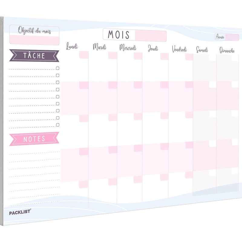 Planning Mensuel Français A4 - Planificateur & Agenda Mensuel. Monthly Planner Bloc Notes To Do List. Design pour S'organiser Pa
