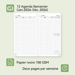 Agenda de Poche 2026 Semainier, format A6 18 x 9,8 cm, Petit Planner à livres sur 12 mois (D'Jan 2026 à Déc 2026-12 Mois), calen