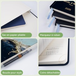 Agenda semainier 2026, format A4 28,6 x 21 cm, calendrier à livres sur 12 mois (D'Jan 2026 à Déc 2026-12 Mois), Couverture rigid