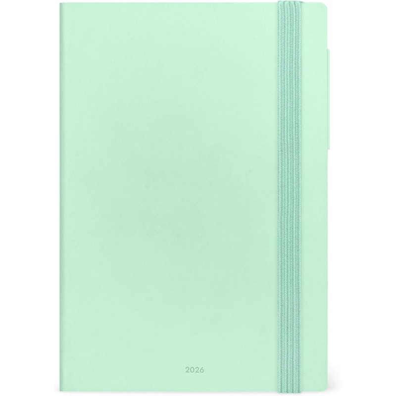 LEGAMI - Agenda journalier moyen 2026, Pastel Mint, 12 mois moyen, fermeture avec élastique, journal de janvier 2026 à décembre 