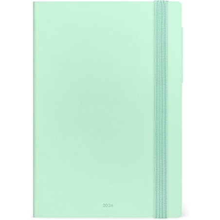 LEGAMI - Agenda journalier moyen 2026, Pastel Mint, 12 mois moyen, fermeture avec élastique, journal de janvier 2026 à décembre 