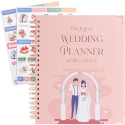 JUNART Beau planificateur et organisateur de mariage, 28 x 24 cm, planificateur de mariage rose détaillé avec autocollants, cade