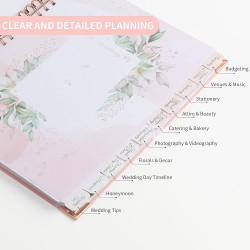 JUNART Beau planificateur et organisateur de mariage, 28 x 24 cm, planificateur de mariage rose détaillé avec autocollants, cade