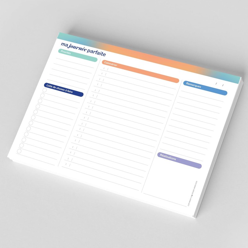 Agenda journalier A5 – 50 feuilles détachables non datées | Organiseur avec priorités, liste de choses à faire, calendrier, note