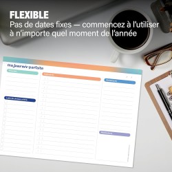 Agenda journalier A5 – 50 feuilles détachables non datées | Organiseur avec priorités, liste de choses à faire, calendrier, note