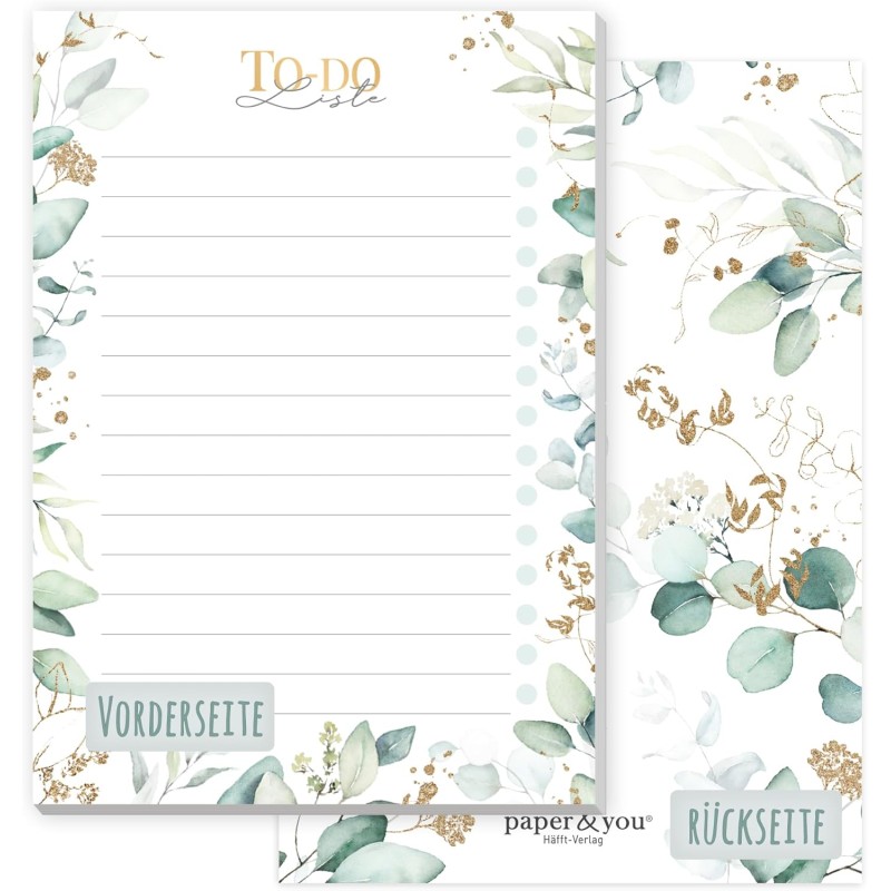 paper&you® A6 TO-DO bloc notes [feuille d'or] avec 50 pièces à déchirer - agenda journalier, organiseur - durable & respectueux 