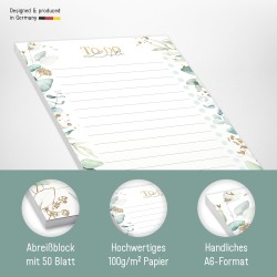 paper&you® A6 TO-DO bloc notes [feuille d'or] avec 50 pièces à déchirer - agenda journalier, organiseur - durable & respectueux 