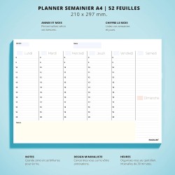 Planning Semaine A4 - Weekly Planner, Agenda To Do List Bloc Note - Agenda Semainier Francais - Planning Hebdomadaire Au Design 