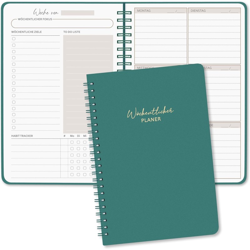 Agenda hebdomadaire non daté - Format A5 - Planning hebdomadaire avec liste de tâches - Large zone de notes - 52 feuilles en fra