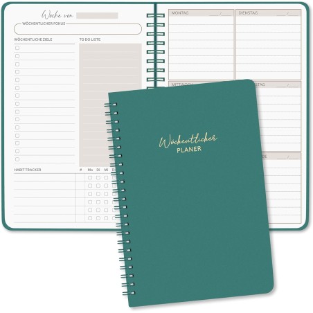 Agenda hebdomadaire non daté - Format A5 - Planning hebdomadaire avec liste de tâches - Large zone de notes - 52 feuilles en fra