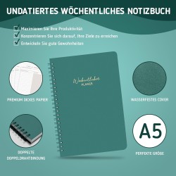 Agenda hebdomadaire non daté - Format A5 - Planning hebdomadaire avec liste de tâches - Large zone de notes - 52 feuilles en fra