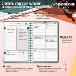 Agenda hebdomadaire non daté - Format A5 - Planning hebdomadaire avec liste de tâches - Large zone de notes - 52 feuilles en fra