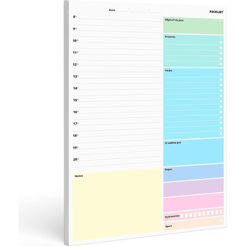 Planning Journalier Francais - Planificateur Hebdomadaire A4, Agenda Daily Planner, Objectif du jour, Priorités, Tâche, N'oublie