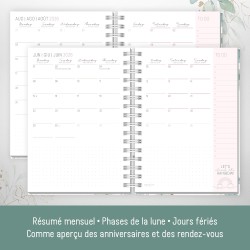 Häfft® Calendrier international 2026 A5 "Feuille d´or" avec reliure spirale en langues : EN/FR/IT/ES - agenda personnel, timer, 