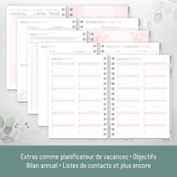 Häfft® Calendrier international 2026 A5 "Feuille d´or" avec reliure spirale en langues : EN/FR/IT/ES - agenda personnel, timer, 