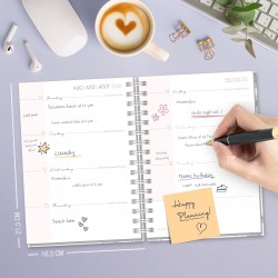 Häfft® Calendrier international 2026 A5 "Feuille d´or" avec reliure spirale en langues : EN/FR/IT/ES - agenda personnel, timer, 