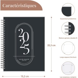 Rileys & Co Planificateur - Agenda Mensuel et Hebdomadaire, Couverture Flexible, Reliure à Double Spirale, Pages de Notes | Cale