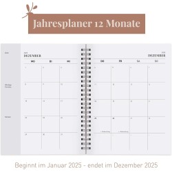 Rileys & Co 2025 Planificateur - Agenda Mensuel et Hebdomadaire, Couverture Flexible, Reliure à Double Spirale, Pages de Notes, 