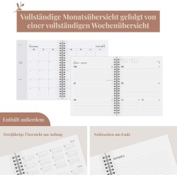 Rileys & Co 2025 Planificateur - Agenda Mensuel et Hebdomadaire, Couverture Flexible, Reliure à Double Spirale, Pages de Notes, 