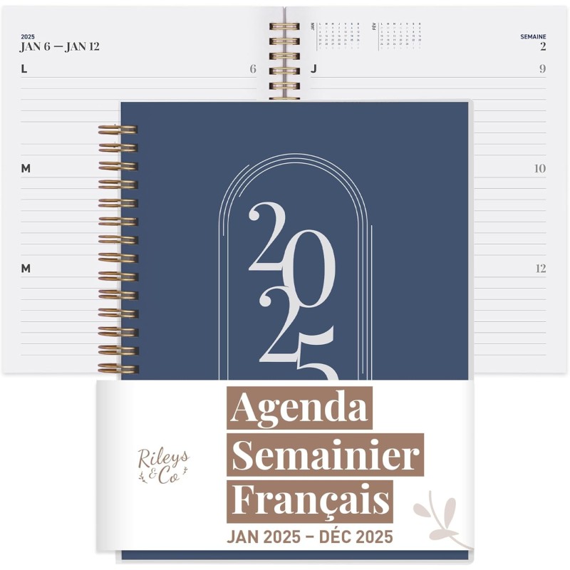 Rileys & Co Planificateur - Agenda Mensuel et Hebdomadaire, Couverture Flexible, Reliure à Double Spirale, Pages de Notes | Cale