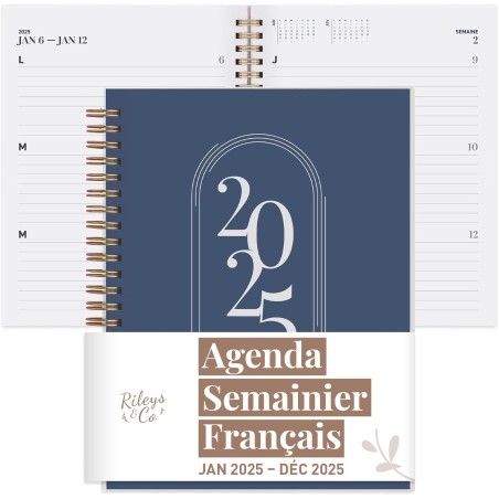 Rileys & Co Planificateur - Agenda Mensuel et Hebdomadaire, Couverture Flexible, Reliure à Double Spirale, Pages de Notes | Cale