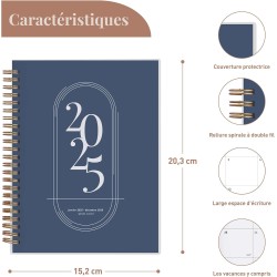Rileys & Co Planificateur - Agenda Mensuel et Hebdomadaire, Couverture Flexible, Reliure à Double Spirale, Pages de Notes | Cale