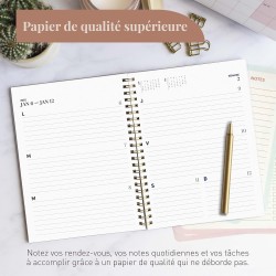 Rileys & Co Planificateur - Agenda Mensuel et Hebdomadaire, Couverture Flexible, Reliure à Double Spirale, Pages de Notes | Cale