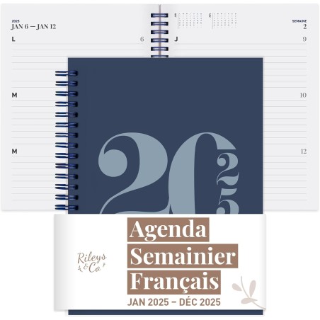 Rileys & Co Planificateur - Agenda Mensuel et Hebdomadaire, Couverture Flexible, Reliure à Double Spirale, Pages de Notes | Cale