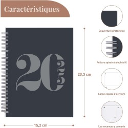 Rileys & Co Planificateur - Agenda Mensuel et Hebdomadaire, Couverture Flexible, Reliure à Double Spirale, Pages de Notes | Cale