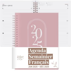 Rileys & Co 2025 Planificateur - Agenda Mensuel et Hebdomadaire, Couverture Flexible, Reliure à Double Spirale, Pages de Notes, 