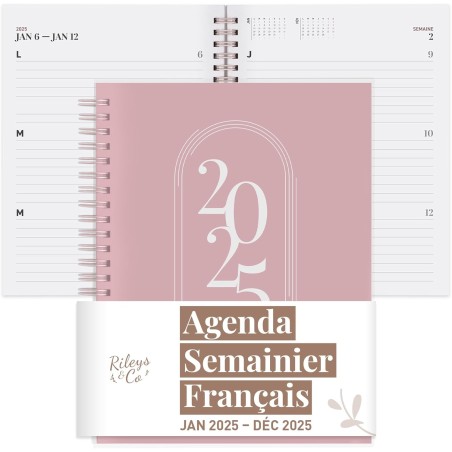 Rileys & Co 2025 Planificateur - Agenda Mensuel et Hebdomadaire, Couverture Flexible, Reliure à Double Spirale, Pages de Notes, 