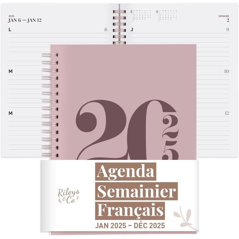 Rileys & Co Planificateur - Agenda Mensuel et Hebdomadaire, Couverture Flexible, Reliure à Double Spirale, Pages de Notes | Cale
