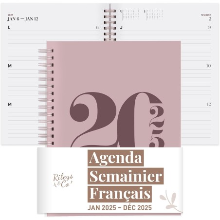 Rileys & Co Planificateur - Agenda Mensuel et Hebdomadaire, Couverture Flexible, Reliure à Double Spirale, Pages de Notes | Cale