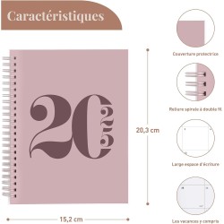Rileys & Co Planificateur - Agenda Mensuel et Hebdomadaire, Couverture Flexible, Reliure à Double Spirale, Pages de Notes | Cale