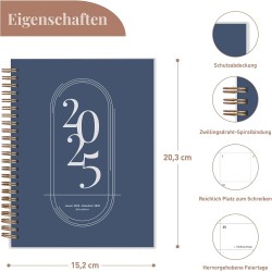 Rileys & Co Planificateur - Agenda Mensuel et Hebdomadaire, Couverture Flexible, Reliure à Double Spirale, Pages de Notes | Cale