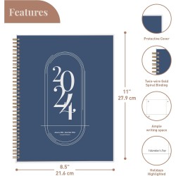 Rileys & Co Planificateur - Agenda Mensuel et Hebdomadaire, Couverture Flexible, Reliure à Double Spirale, Pages de Notes | Cale